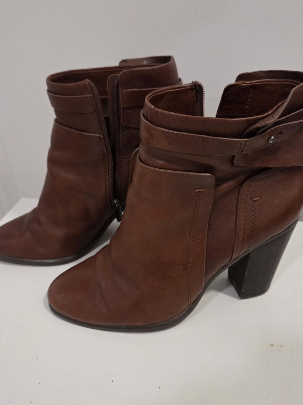 Vince Camuto Brown Leather Ankle Booties with Block Heel